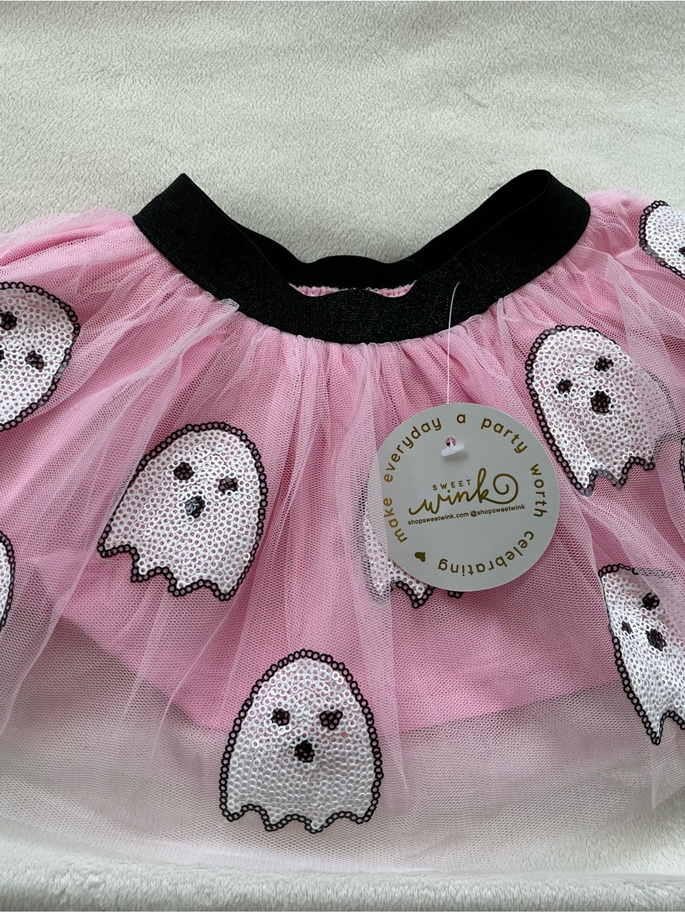 Sweet Wink Pink Ghost Sequin Tulle Skirt for Kids